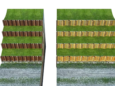 Road Facilities Featuring Multi Layered Colored Barriers And Green Grass Structure 3d model