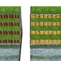 Road Facilities Featuring Multi Layered Colored Barriers And Green Grass Structure
