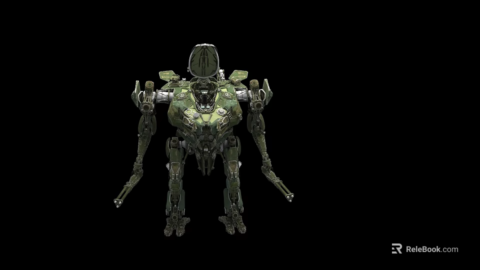 Green Mechanical Humanoid Weapon With Armored Structure And Futuristic Design 3d model 