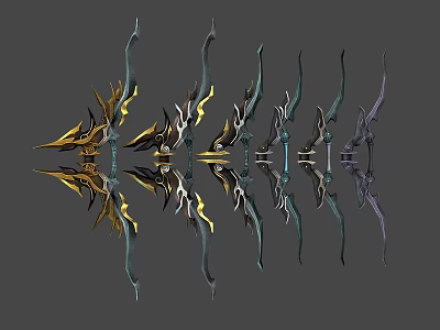 Various Designed Bows With Decorative Elements In Gold Silver And Blue Color Arrangements 3d model