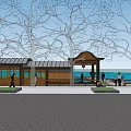 Traditional Pavilion With Trees And People Near Sea View Open Space