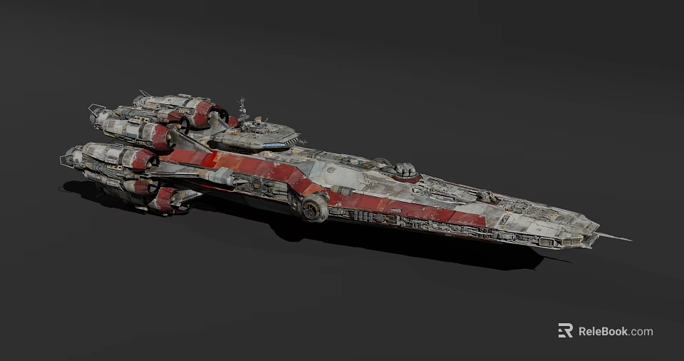 Detailed Sci Fi Spaceship Model With Red White Stripes And Structured Design 3d model 