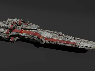 Detailed Sci Fi Spaceship Model With Red White Stripes And Structured Design 3d model