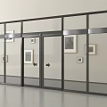 Modern Glass Partition With Framed Pictures In Exhibition Gallery Space