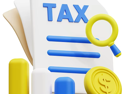 Financial Themed Decorative Ornament Set With Tax Document Magnifying Glass Coin And Bar Chart 3d model