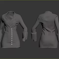 Silver Metallic Women's Coat 3D Model With Front And Back Views And Button Details