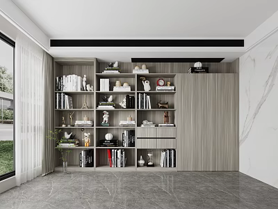 Modern Multi tiered Bookcase With Books And Decorative Items In Bright Living Room 3d model