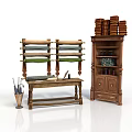 Ancient Architectural Interior With Wooden Scroll Racks Workbench Tools And Scroll Shelf 3d model