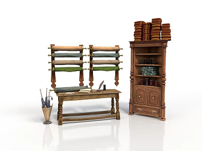 Ancient Architectural Interior With Wooden Scroll Racks Workbench Tools And Scroll Shelf 3d model