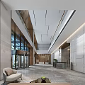 Modern Lobby Interior Front Desk Reception With Marble Floor Glass Doors And Green Plants