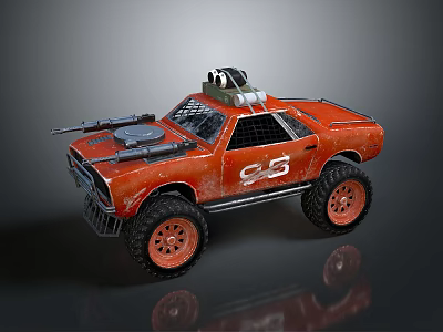 Red Off Road Tank With Weapons Roof Equipment Large Tires And CS Logo Design 3d model