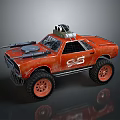 Red Off Road Tank With Weapons Roof Equipment Large Tires And CS Logo Design
