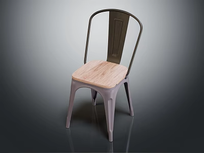 Modern Metal Frame Dining Chair With Natural Wood Seat And Simple Design 3d model