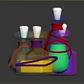 Medical Devices Various Colored Bottles Featuring White Caps And Colored Ribbon Wraps