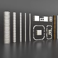 Various Types of Metal Pipes Including Coiled Straight and Square Components with Holes