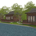 Detached Wooden Villa With Wooden Deck Green Trees And River View