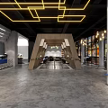 Modern Restaurant Interior With Wooden Pillars Chandeliers Blue Chairs And Round Tables