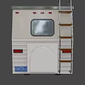 White Camper Van With Brown Stripes Windows And Roof Top Section