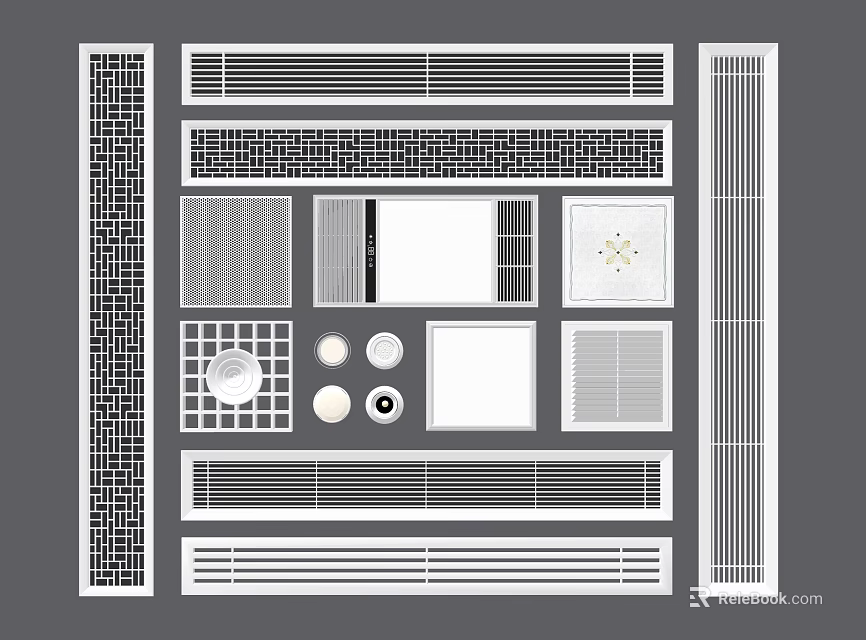 Air Conditioner Vents Featuring Multiple Grille Patterns And Panel Designs 3d model