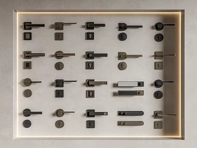 Various Door Handles With Different Metal Designs And Finishes On 3d model