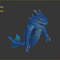 3D Rendering of Mythical Aquatic Creature With Blue Green Skin Spikes Fins and Yellow Eyes