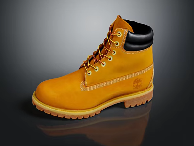 Classic Yellow Work Boots with Black Collar Leather Construction and Rubber Sole 3d model