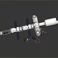 Space Station Model With Silver Metallic Cylindrical Modules And Connecting Panels