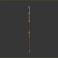 3D Model Decorative Scythe Equipment With Gear Brown Pole And Yellow Ornament