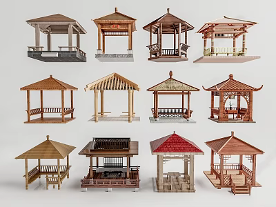 Various Traditional Wooden Pavilion Designs With Classic Roof And Structure Styles 3d model