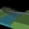 Contemporary Spiral Bridge Architectural Design Over Water With Lush Green Grass Areas