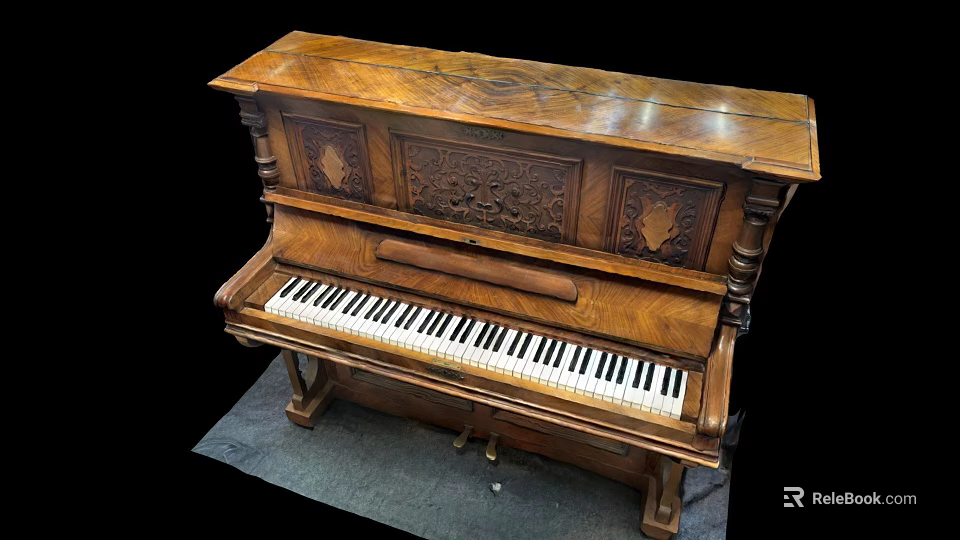 Classic Vintage Wooden Piano With Intricate Carvings And Black White Keys 3d model 