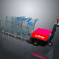 Red Cart Mover Towing Multiple Metal Shopping Carts In Retail Setting