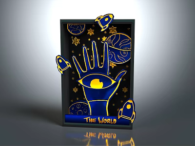 Fun World Theme Board Game Entertainment With Line Art Design And Hand Planet Star Elements 3d model