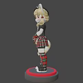 3D Cat Eared Character Model With Blonde Hair Hat Plaid Skirt And Tail