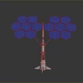 Modern Space Rocket With Blue Hexagonal Solar Panels And Silver Metallic Structure