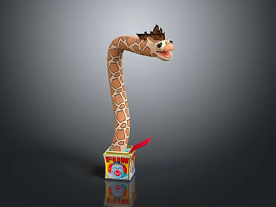 Spotted Giraffe Toy with Long Neck Popping Out of Colorful Box on Black Background 3d model