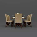 Elegant Dining Table Set With Upholstered Chairs Decorative Vase And Tableware 3d model