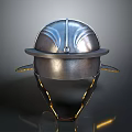 Medieval Weapon Helmet Featuring Shiny Metal Surface Decorative Lines And Chin Strap