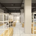 Modern Minimalist Clothing Store Interior With Open Layout Wooden Racks And Metal Hangers