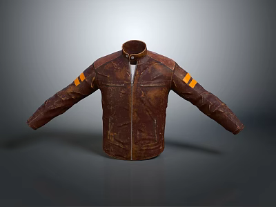 Brown Leather Jacket With Orange Stripes On Sleeves Classic Fashion Design 3d model