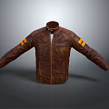 Brown Leather Jacket With Orange Stripes On Sleeves Classic Fashion Design