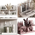 Minimalist Decorative Ornament Set With Vase Dried Pampas Grass Bottles On Display Shelf