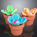Colorful Succulent Plants in Terracotta Pots with Pink Tipped Petals