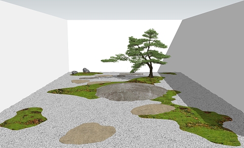 Japanese style landscape sketch dry landscape courtyard landscape 3d model