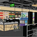 Modern Supermarket Interior With Shelves Various Products Checkout Counters And Shopping Carts