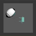 Cartoon White Robot Holding Game Controller With Green Device And Cable On Gray Floor