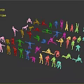 Human Figures in Red Outfits Performing Dynamic Poses in Circular Formation on Reflective Ground