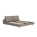 Modern Gray Leather Double Bed Frame With Minimalist Headboard And Wooden Slats