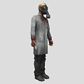 Game Movie Character Wearing Gas Mask With Bloody Lab Coat Holding Gun