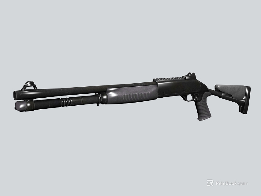 Modern Black Tactical Shotgun with Long Barrel Ergonomic Grip and Synthetic Stock 3d model 